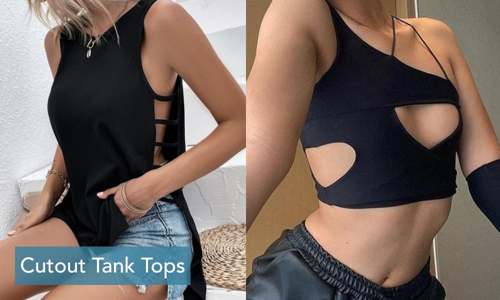 Cutout Tank Tops in black color