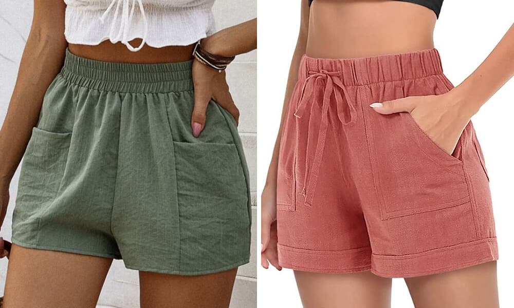 polyester shorts  green and red