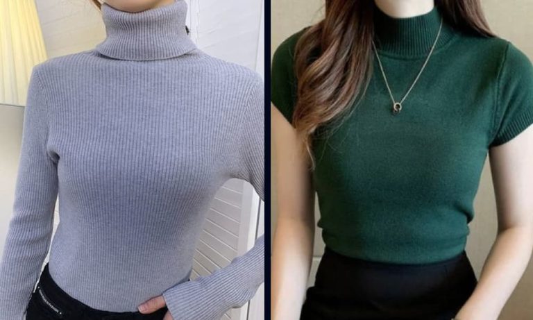 turtleneck sweater in grey and green color