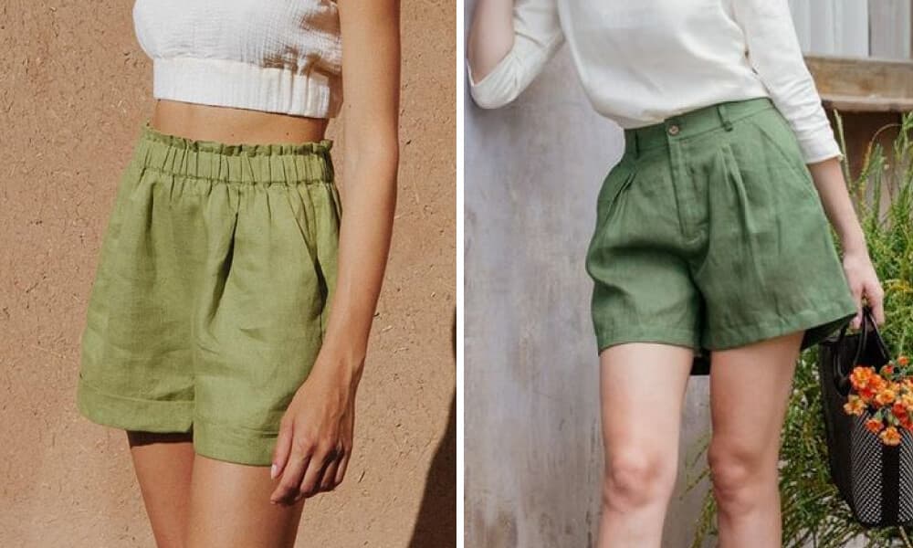 green color linen shorts
