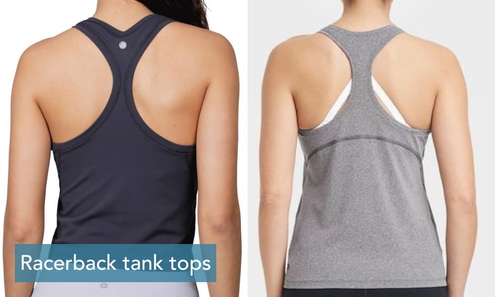 racer back tank top in blue and grey colros